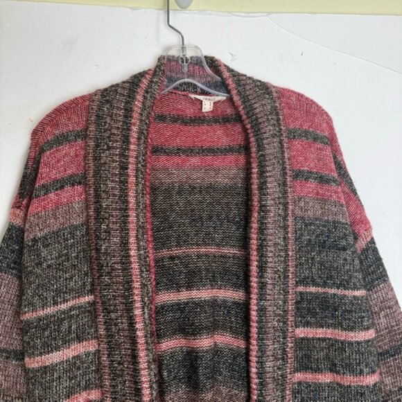 ESPRIT Open Front Stripe Cardigan Sweater Shawl Collar Pocket Cotton Soft Cozy M - Picture 8 of 16